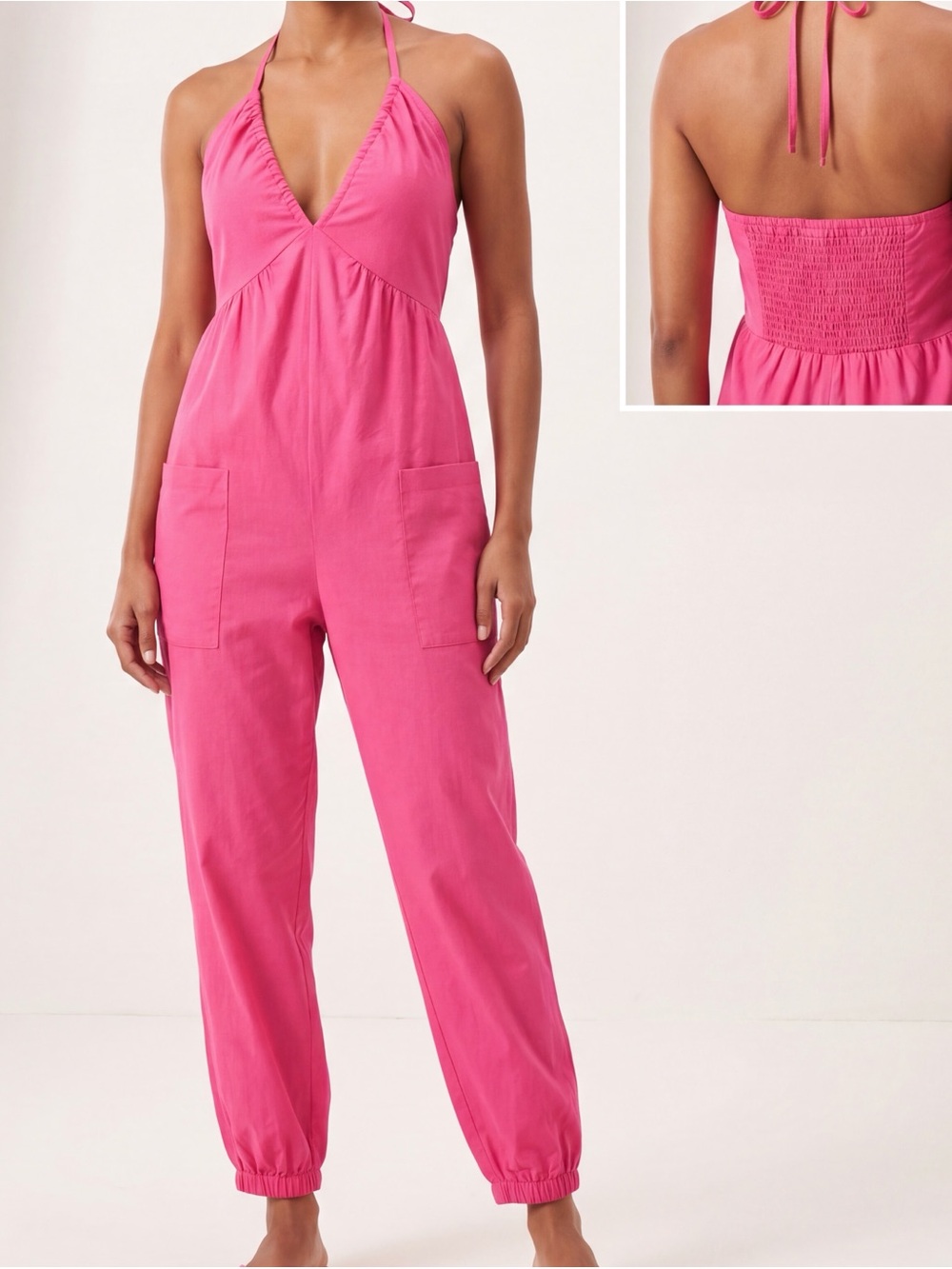 Hot Pink Sleeveless V-Neck Romper with Pockets